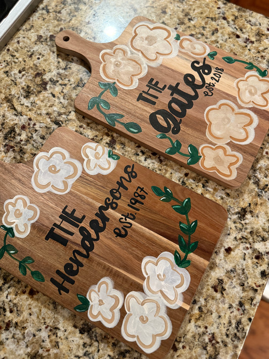 Personalized hand-painted cutting board | custom name & date | decorative kitchen gift