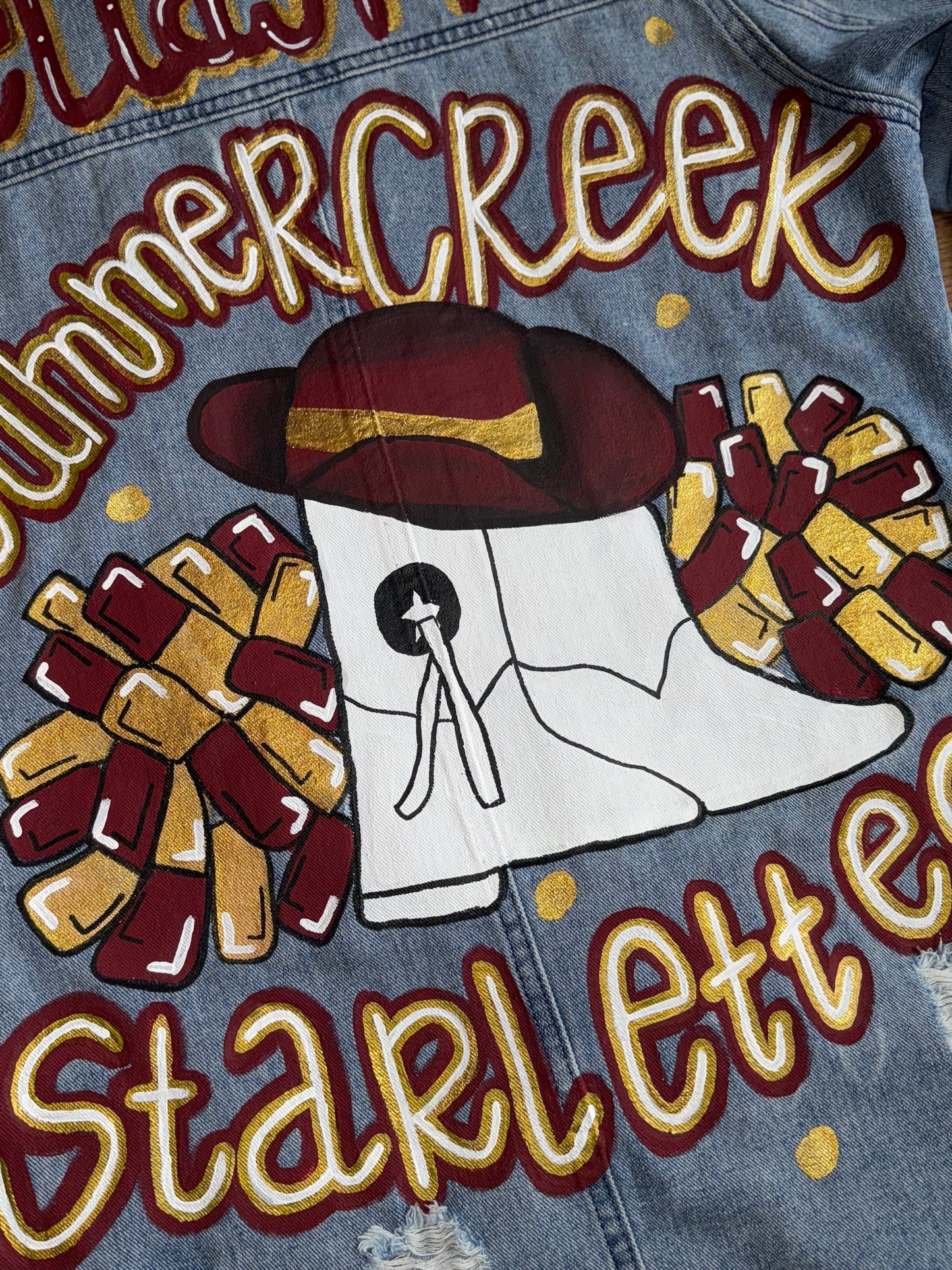 School spirit, team spirit, handpainted denim jacket, painted denim