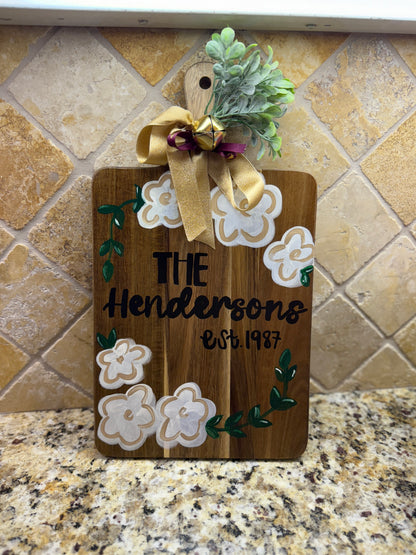 Personalized hand-painted cutting board | custom name & date | decorative kitchen gift