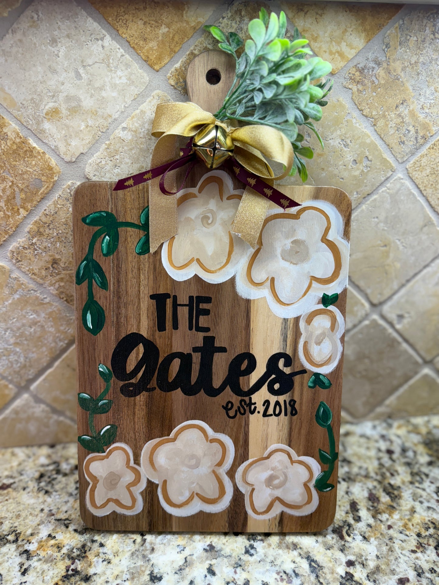Personalized hand-painted cutting board | custom name & date | decorative kitchen gift